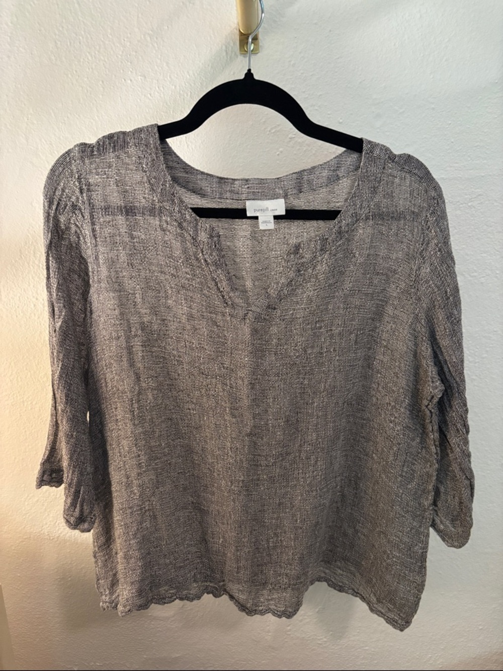 Eileen Fisher Heathered Gray Linen V-Neck Tunic